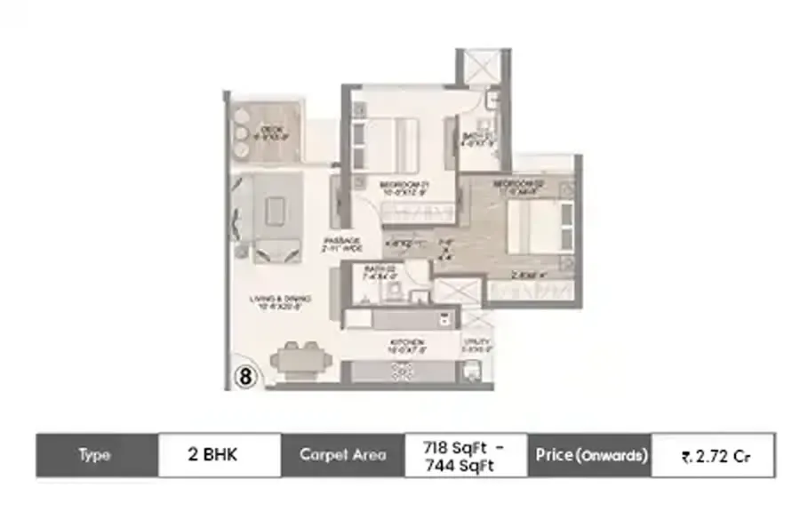 Chandak Treesourus 2 BHK floor plan, 718 sq ft carpet area
